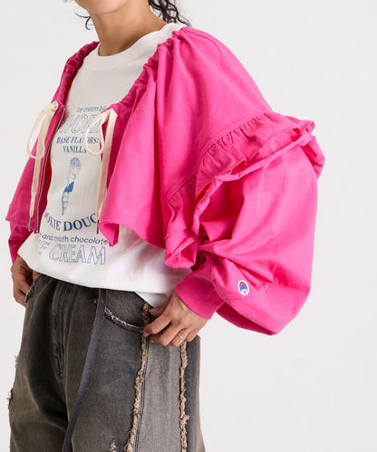 褶皺荷葉邊 拉鍊 短款博萊羅外套