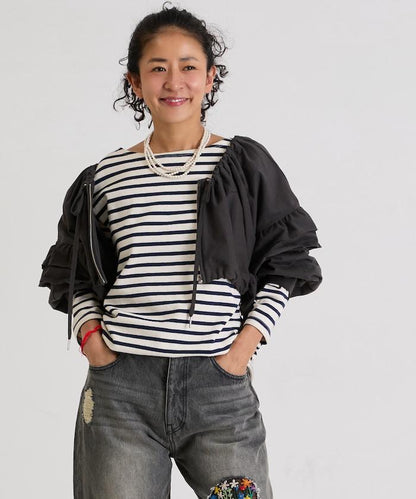 褶皺荷葉邊 拉鍊 短款博萊羅外套