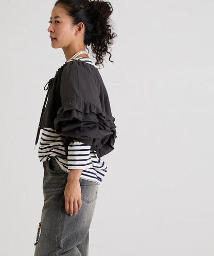 褶皺荷葉邊 拉鍊 短款博萊羅外套