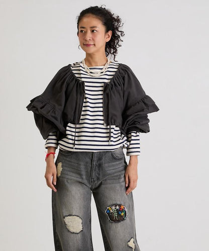 褶皺荷葉邊 拉鍊 短款博萊羅外套