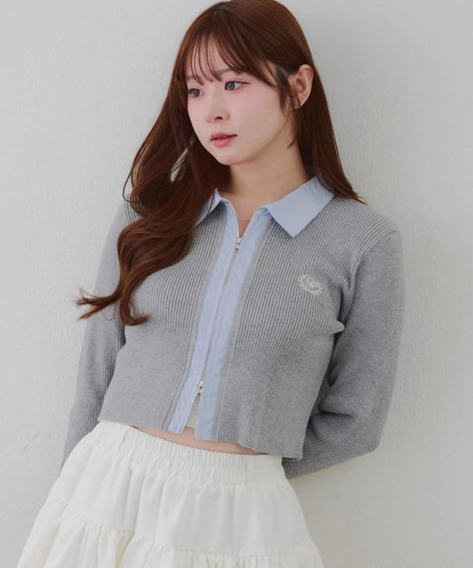 襯衫拼接 WZIP雙拉鍊 針織開衫