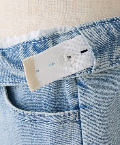 腰部可調節闊腿牛仔褲