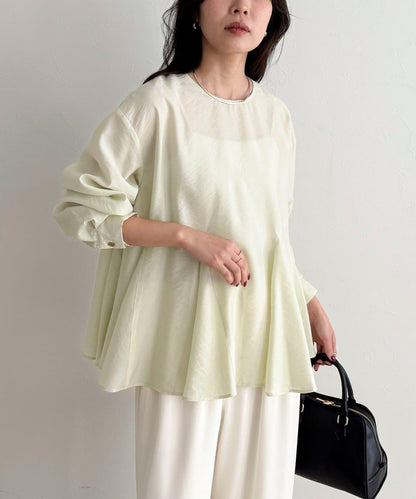 薄紗蓬鬆廓形荷葉擺襯衫