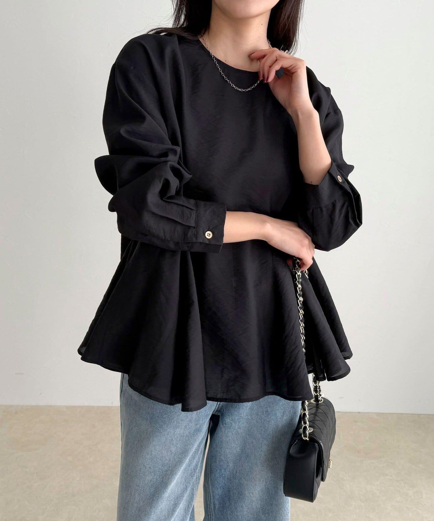 薄紗蓬鬆廓形荷葉擺襯衫