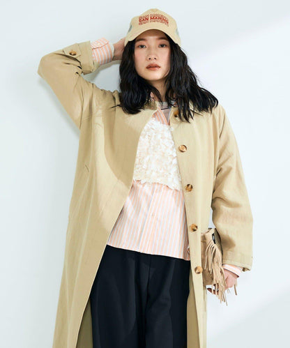 亞麻混柔軟處理翻領大衣
