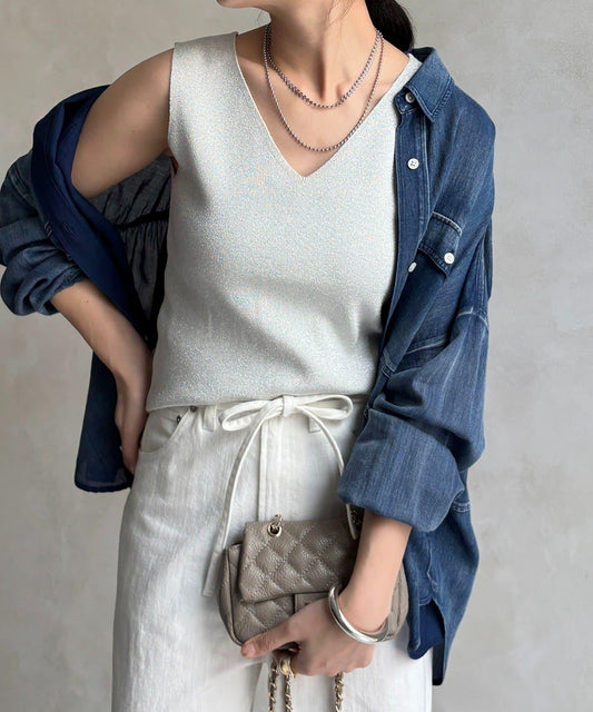 前後兩穿亮絲針織吊帶背心