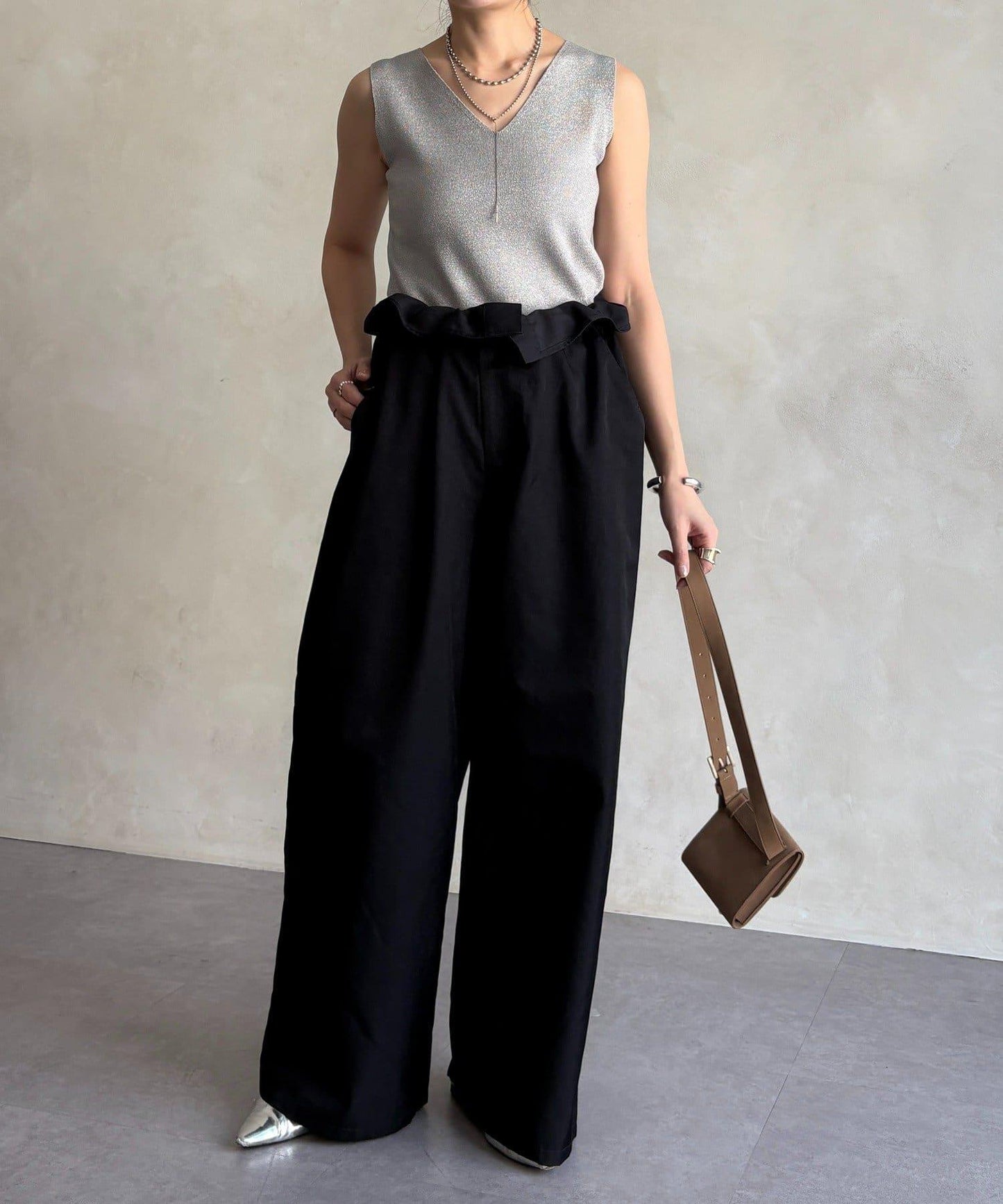 前後兩穿亮絲針織吊帶背心