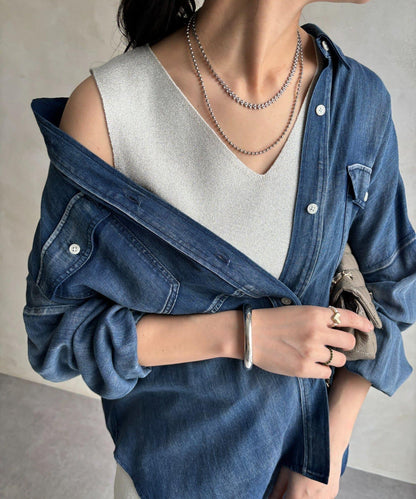 前後兩穿亮絲針織吊帶背心