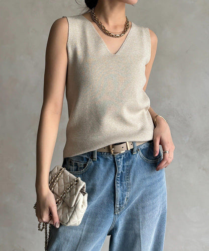 前後兩穿亮絲針織吊帶背心