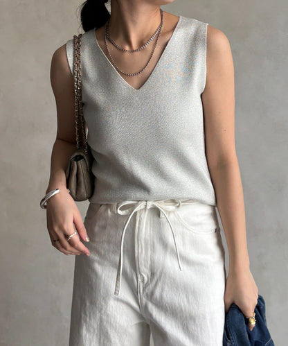 前後兩穿亮絲針織吊帶背心