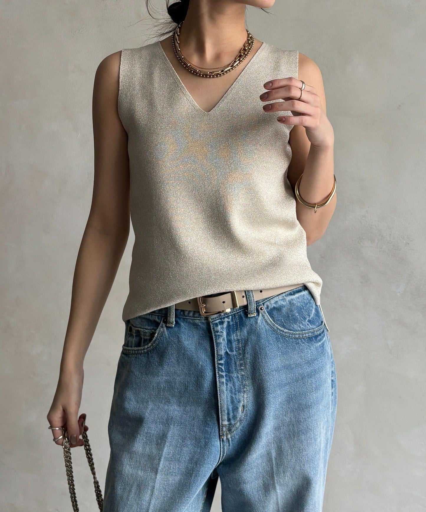 前後兩穿亮絲針織吊帶背心