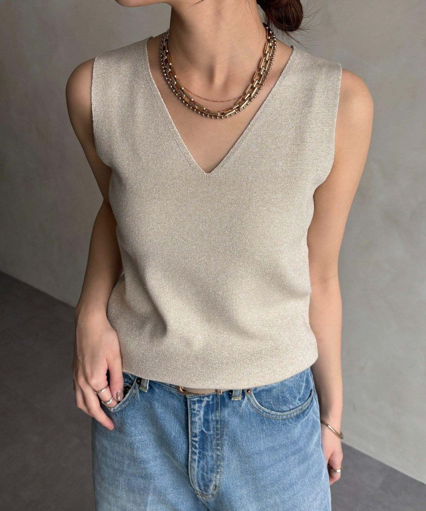 前後兩穿亮絲針織吊帶背心