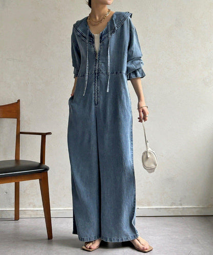 荷葉邊牛仔連體褲