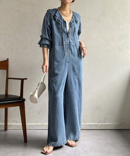 荷葉邊牛仔連體褲