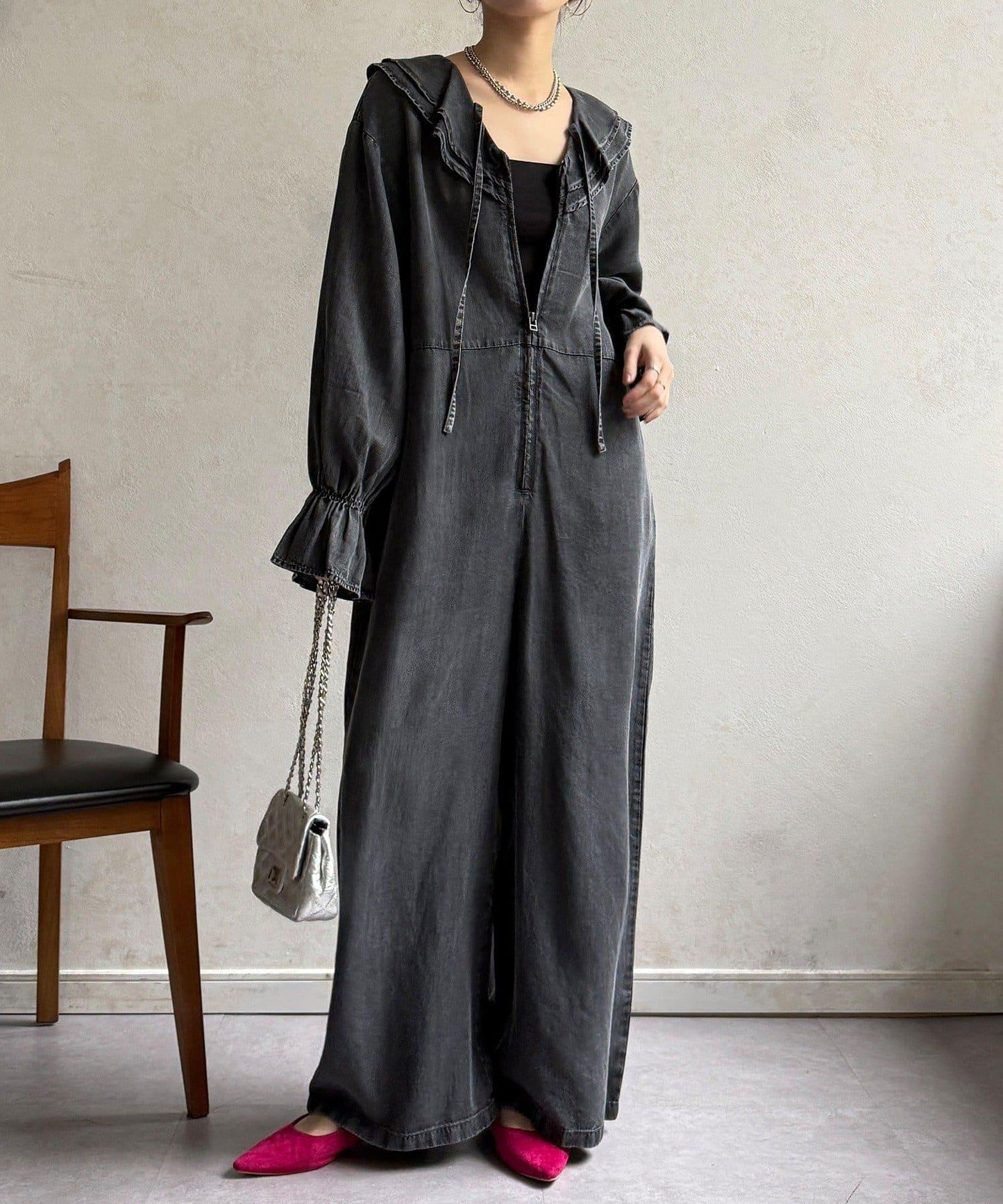 荷葉邊牛仔連體褲