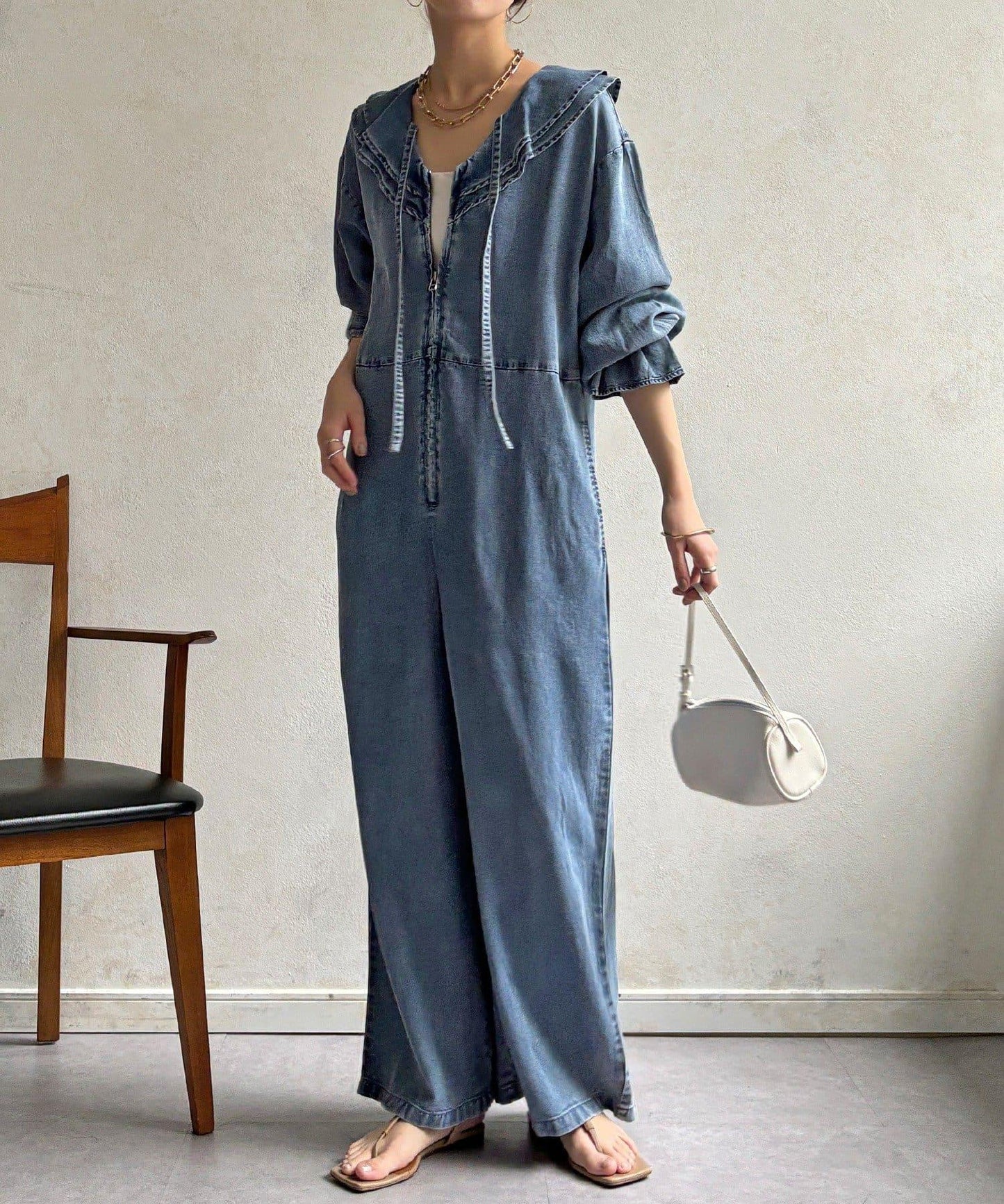 荷葉邊牛仔連體褲