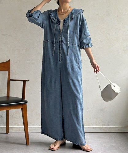 荷葉邊牛仔連體褲