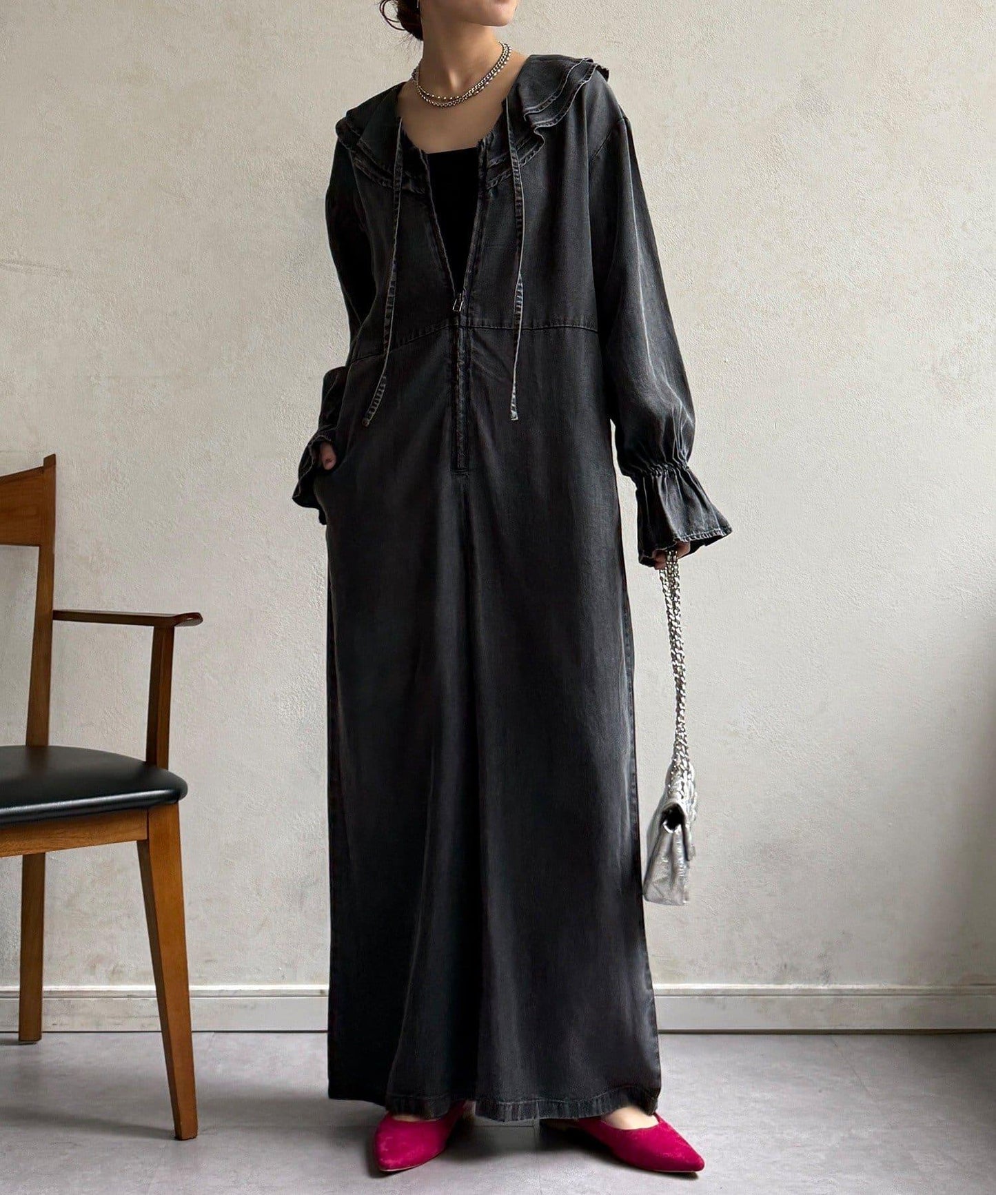 荷葉邊牛仔連體褲