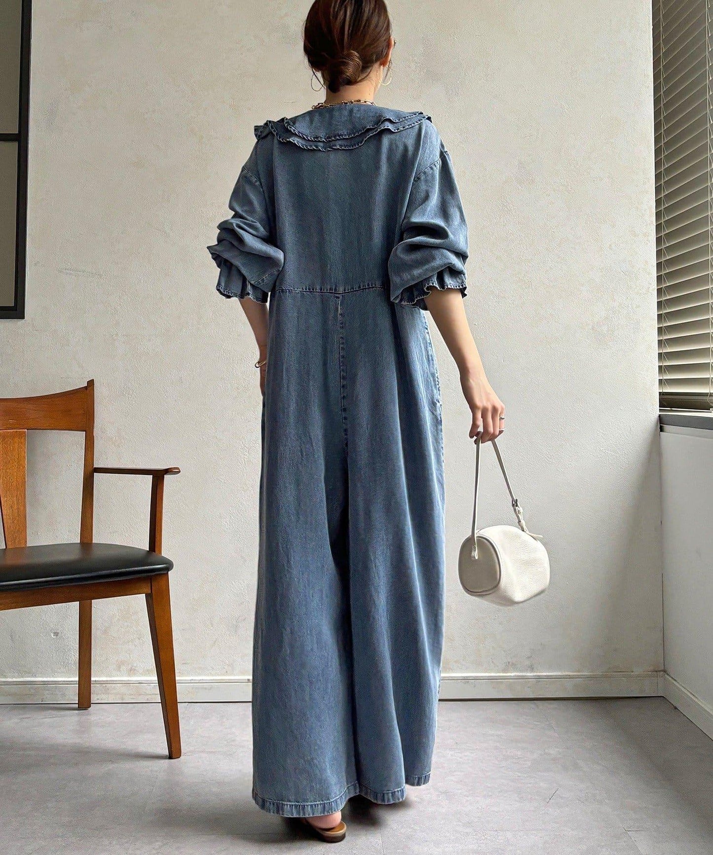 荷葉邊牛仔連體褲