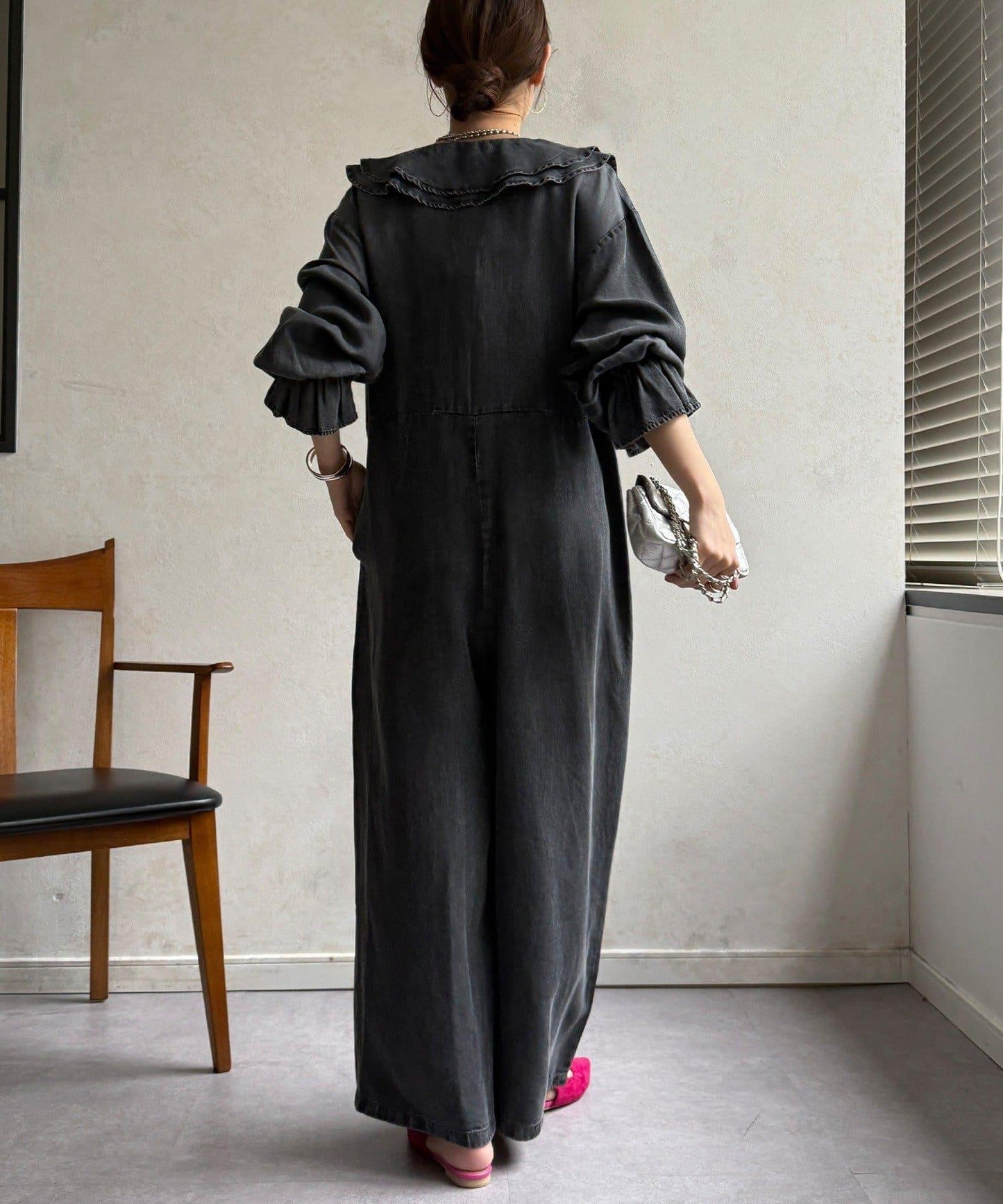 荷葉邊牛仔連體褲