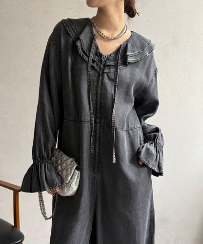 荷葉邊牛仔連體褲