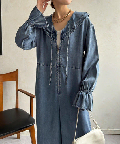 荷葉邊牛仔連體褲