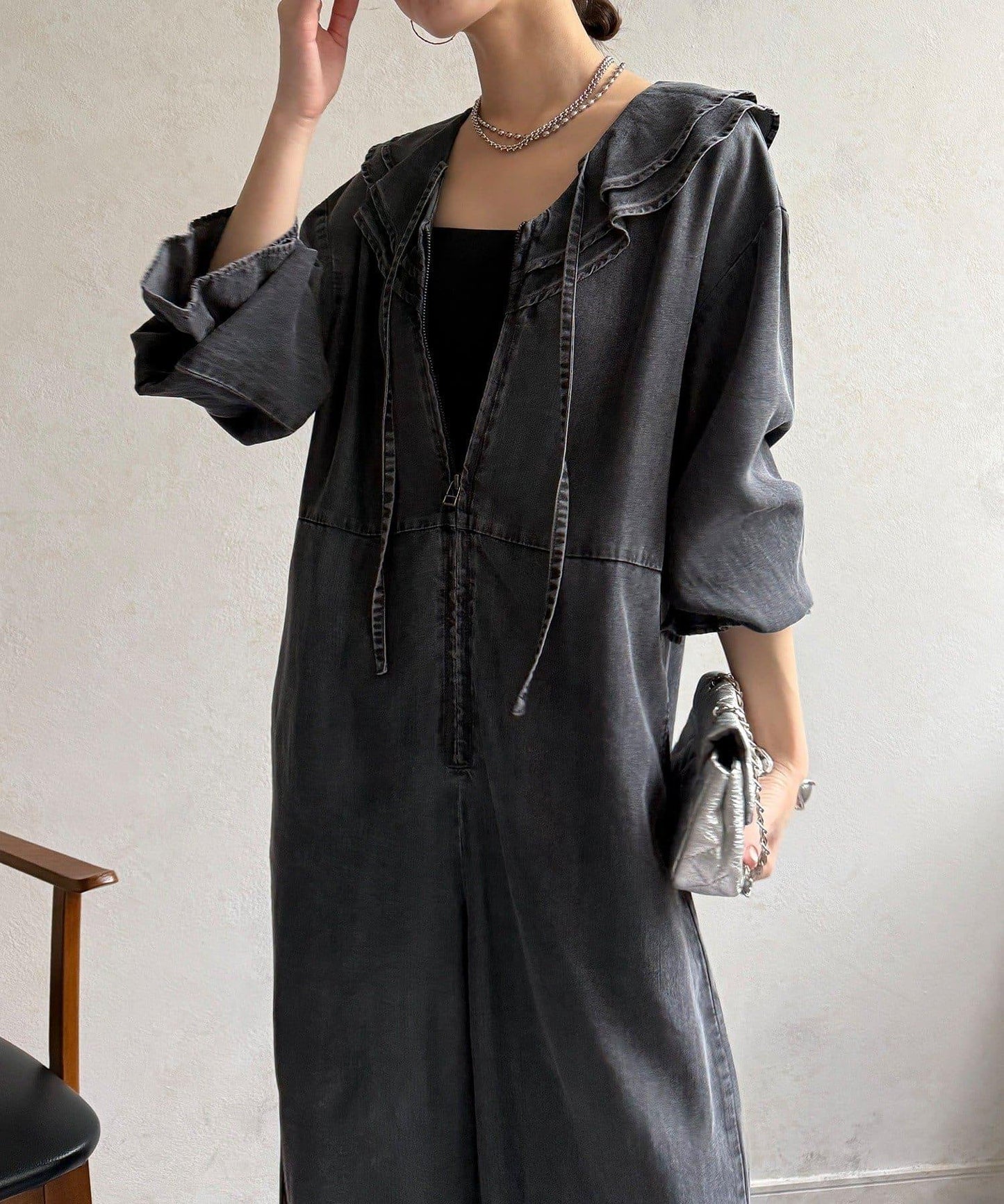 荷葉邊牛仔連體褲