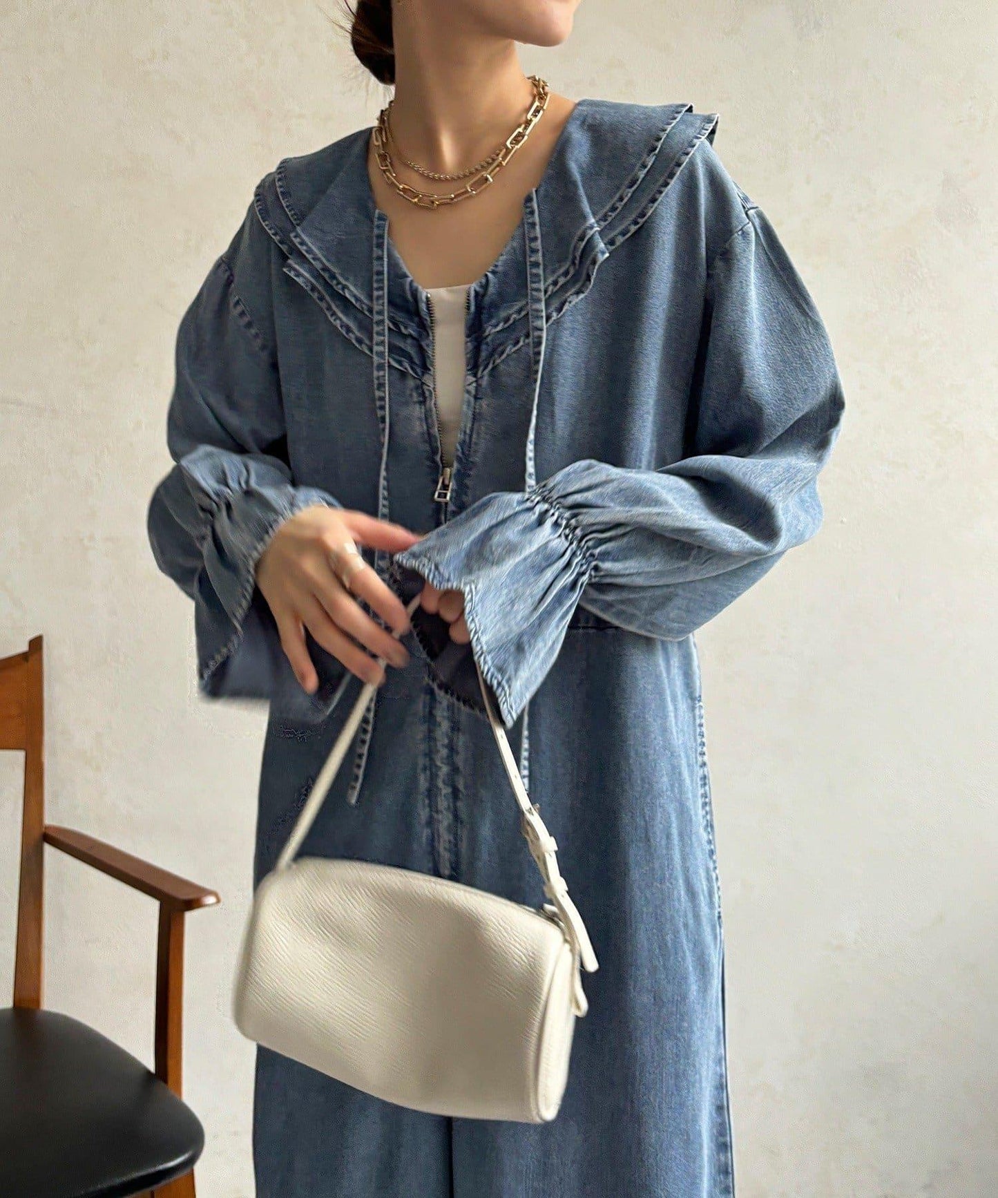 荷葉邊牛仔連體褲