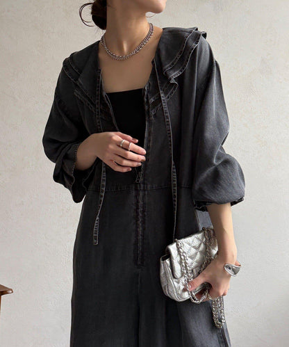 荷葉邊牛仔連體褲