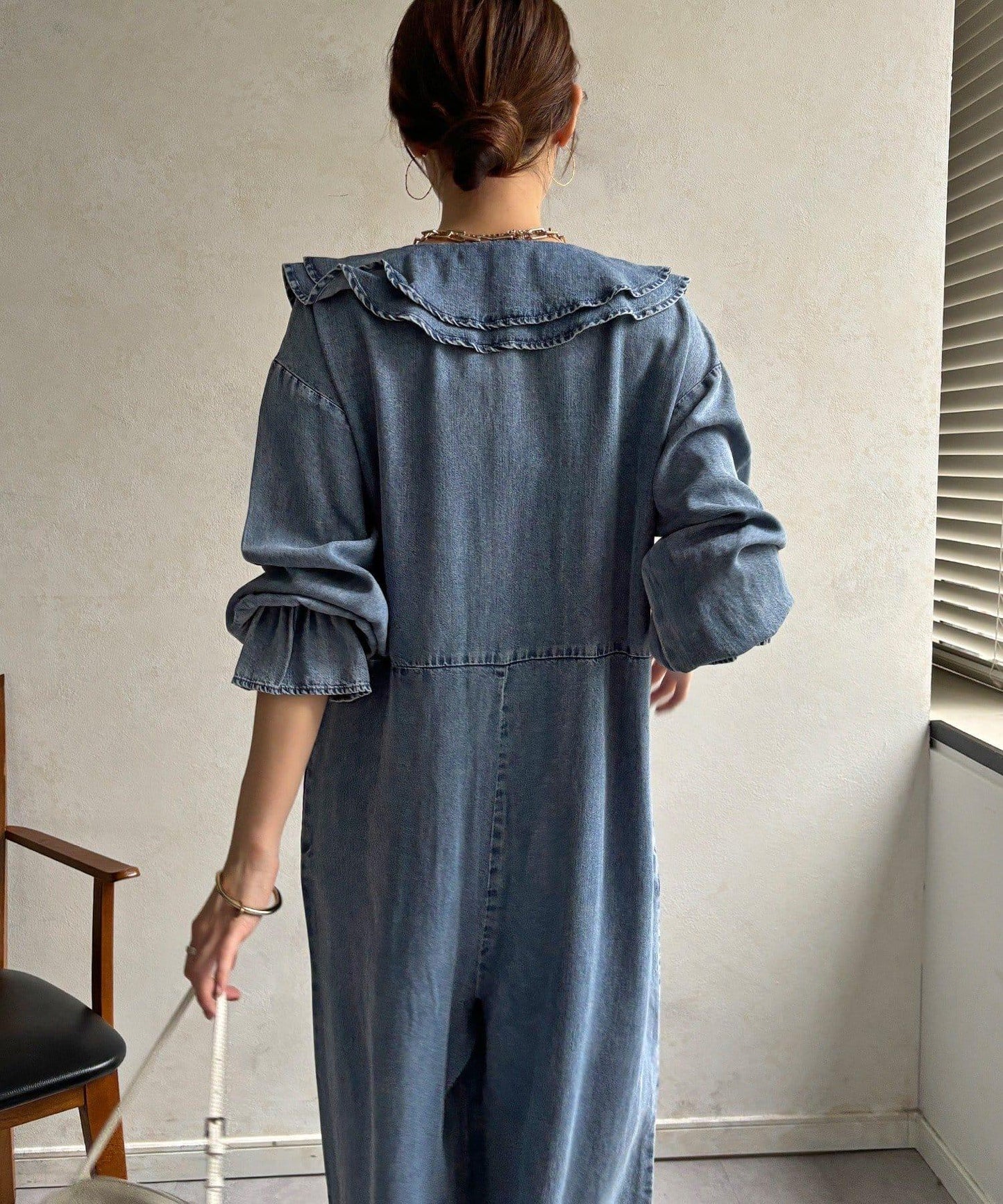 荷葉邊牛仔連體褲