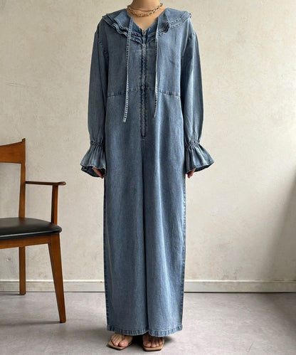 荷葉邊牛仔連體褲