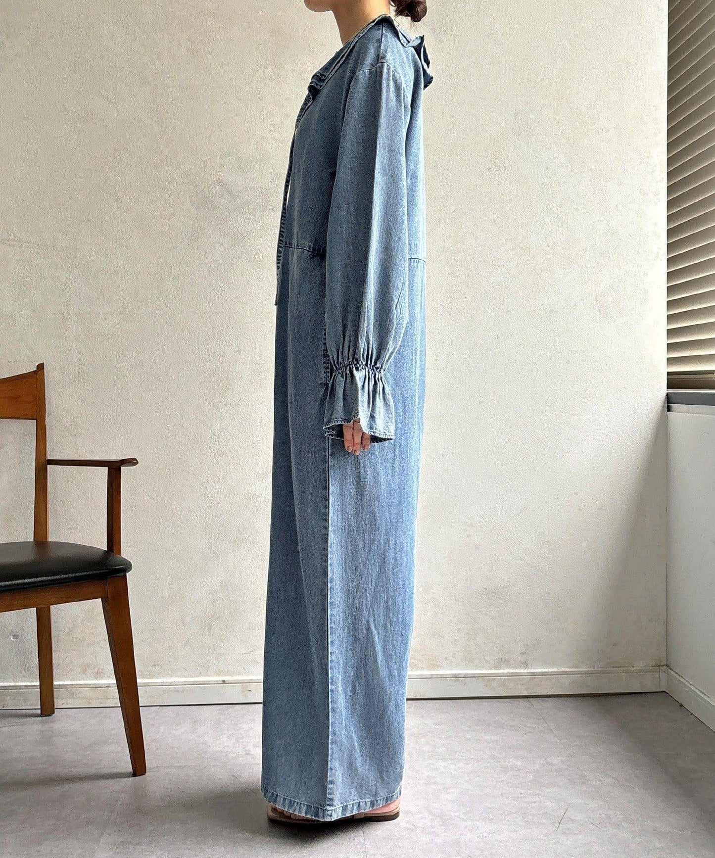 荷葉邊牛仔連體褲