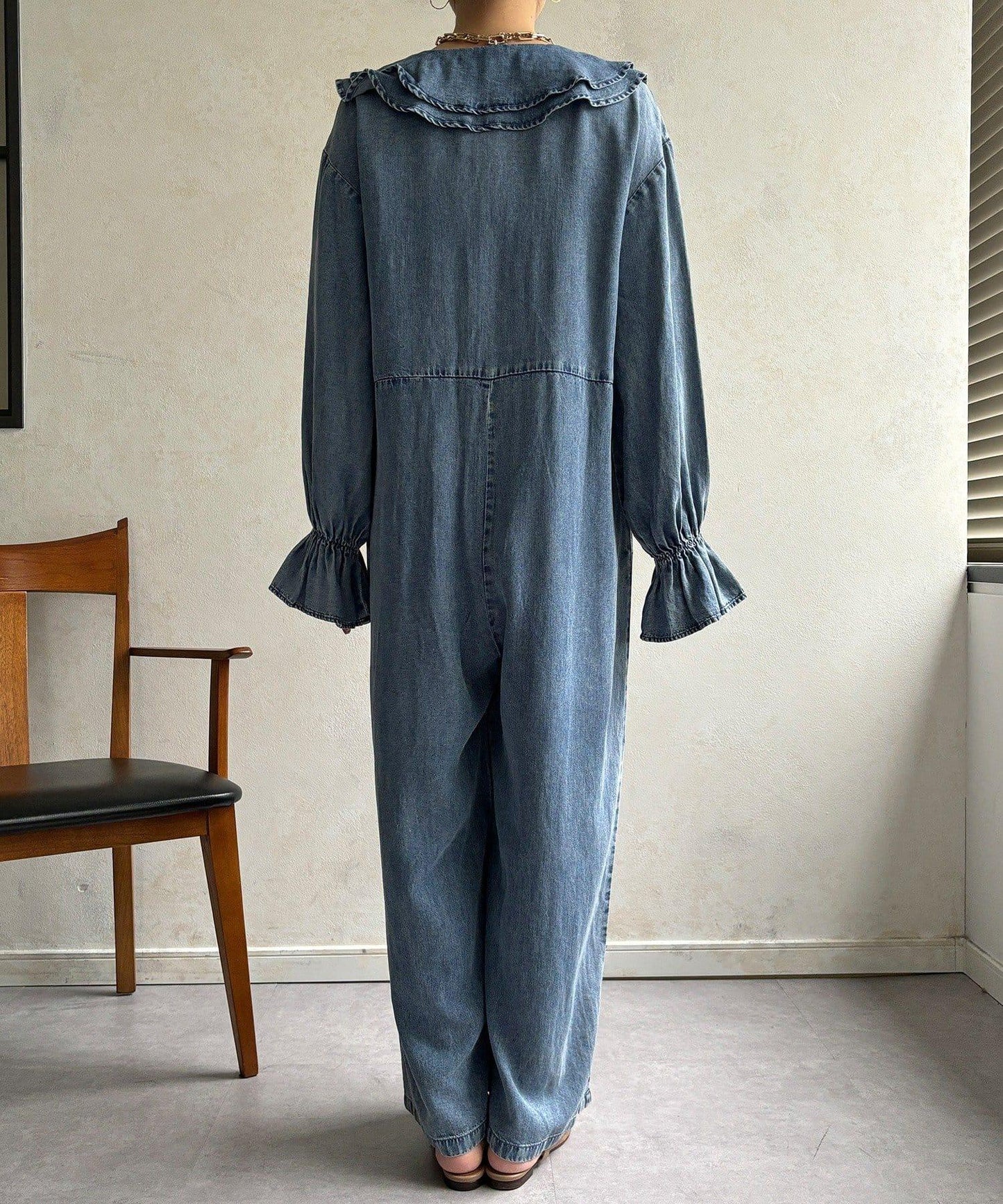 荷葉邊牛仔連體褲