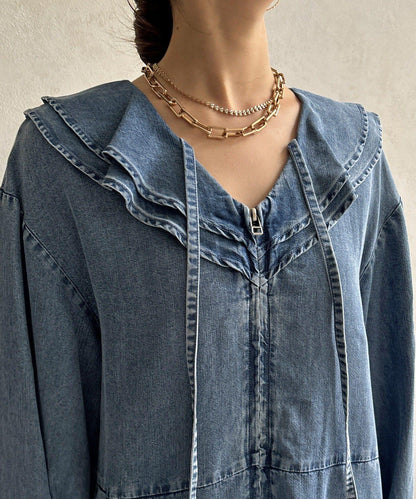 荷葉邊牛仔連體褲