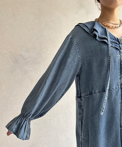 荷葉邊牛仔連體褲