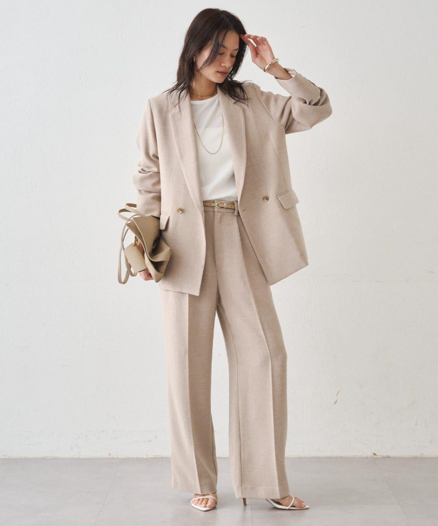 粗花呢半闊腿褲