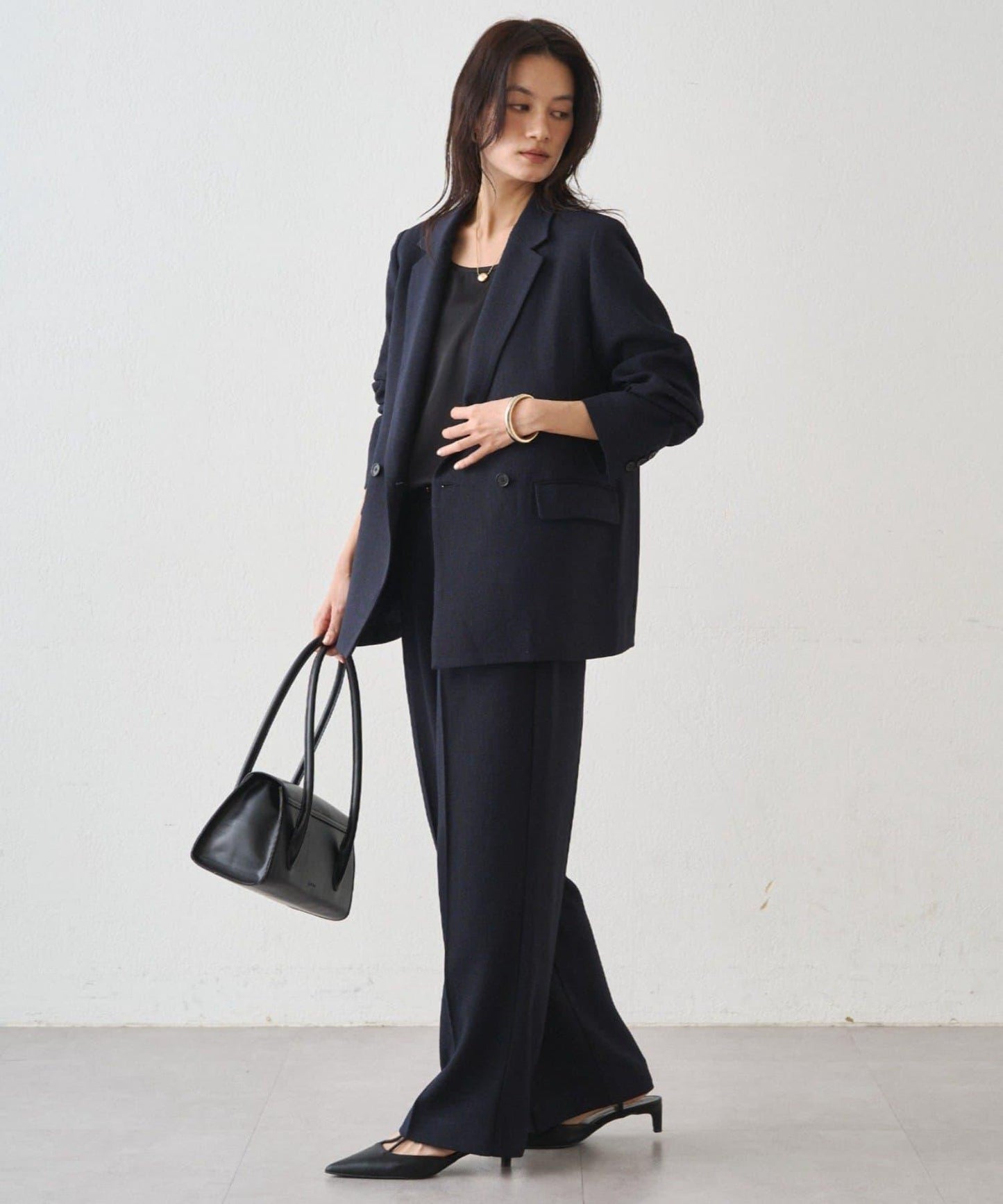 粗花呢半闊腿褲