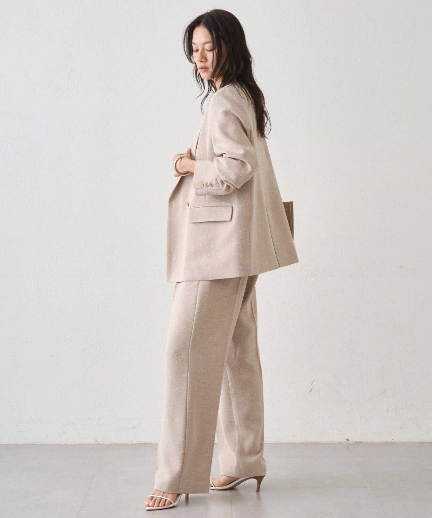 粗花呢半闊腿褲