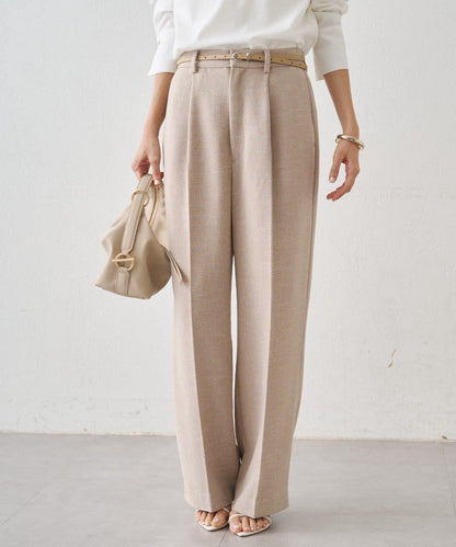 粗花呢半闊腿褲