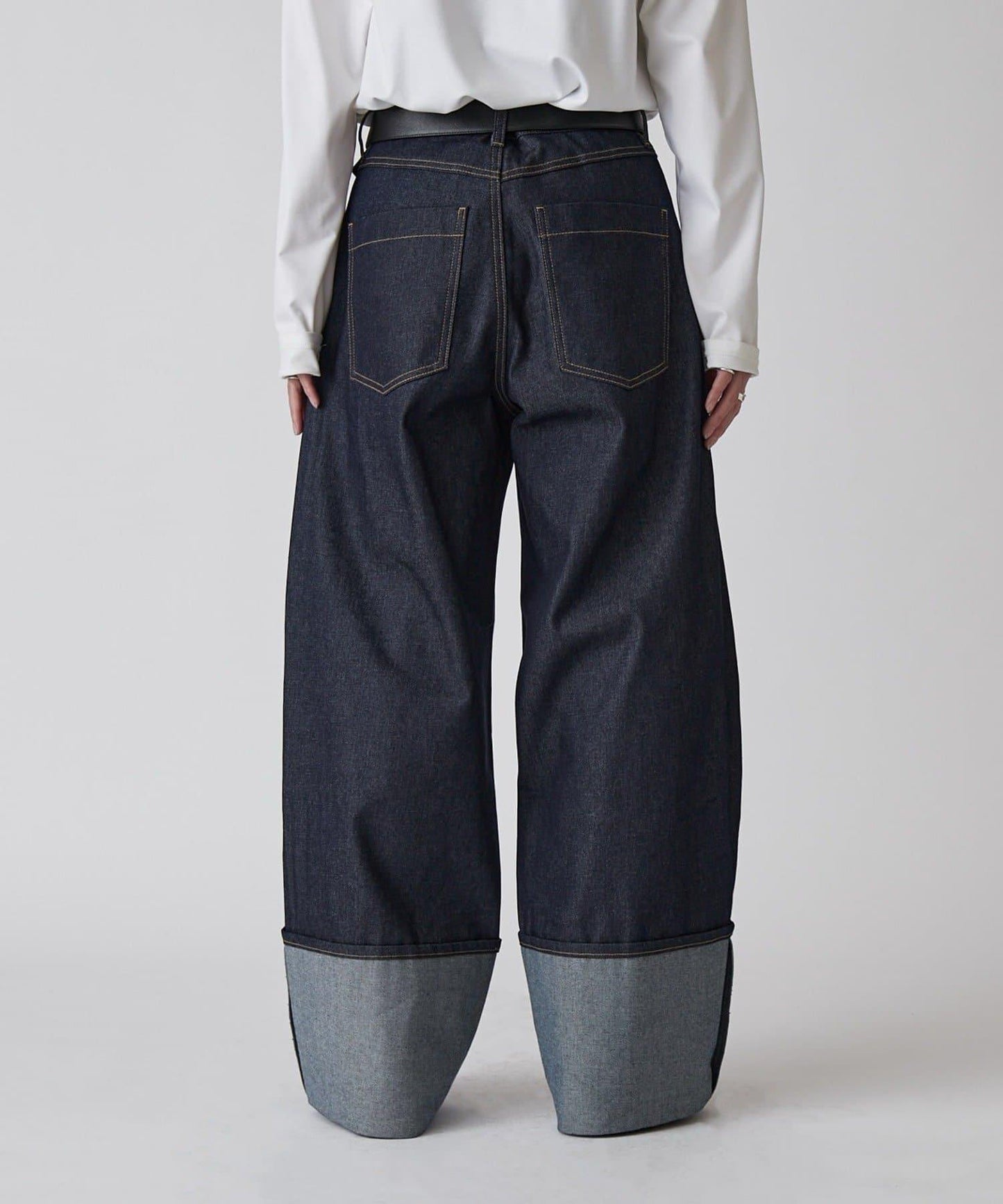 卷邊褶飾 寬直筒 牛仔 牛仔褲（可成套搭配）