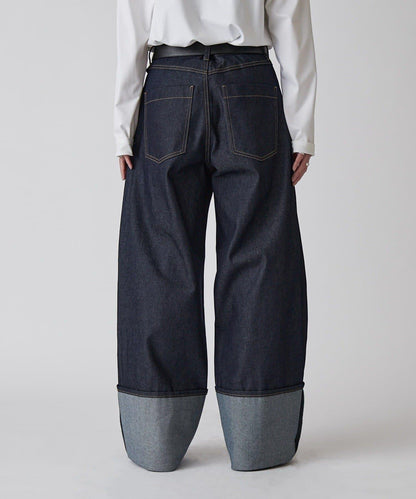 卷邊褶飾 寬直筒 牛仔 牛仔褲（可成套搭配）