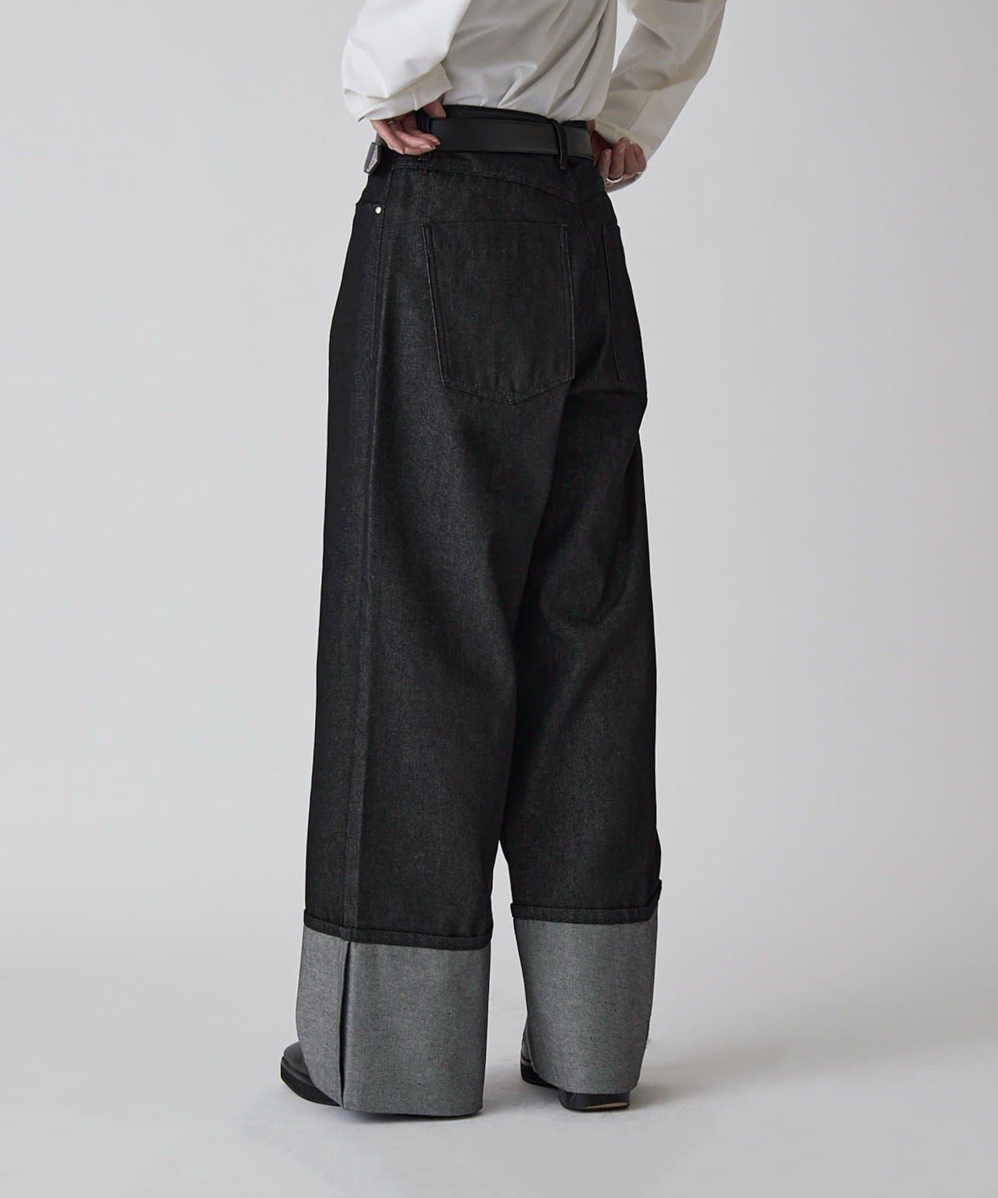 卷邊褶飾 寬直筒 牛仔 牛仔褲（可成套搭配）