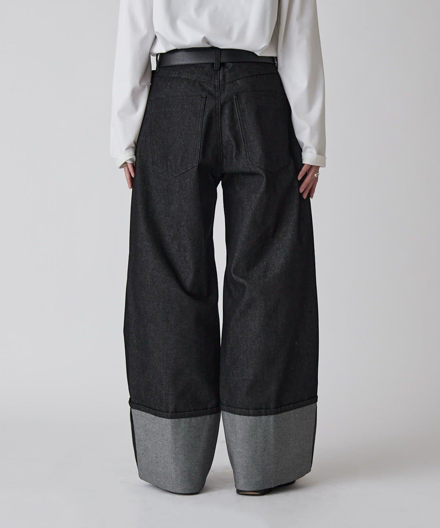 卷邊褶飾 寬直筒 牛仔 牛仔褲（可成套搭配）