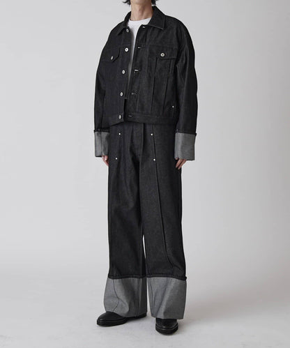 卷邊褶飾 寬直筒 牛仔 牛仔褲（可成套搭配）