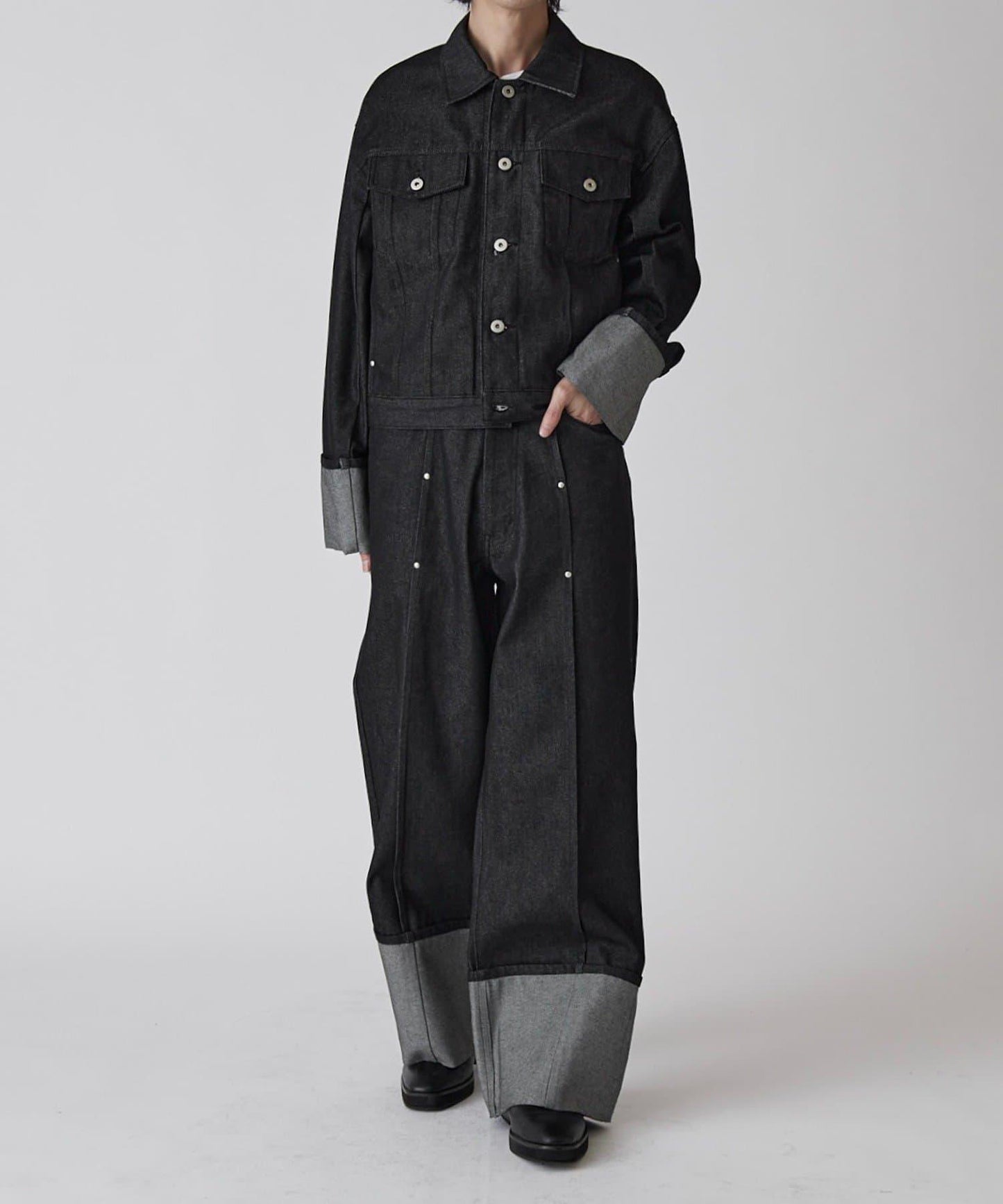 卷邊褶飾 寬直筒 牛仔 牛仔褲（可成套搭配）