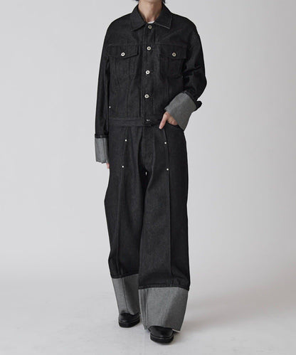 卷邊褶飾 寬直筒 牛仔 牛仔褲（可成套搭配）