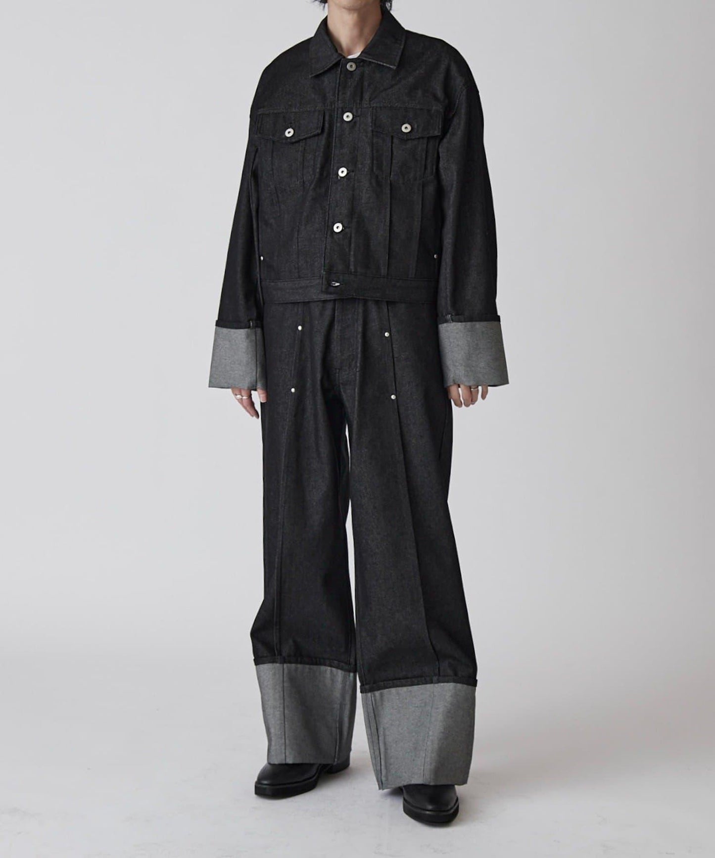 卷邊褶飾 寬直筒 牛仔 牛仔褲（可成套搭配）