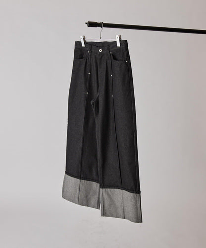 卷邊褶飾 寬直筒 牛仔 牛仔褲（可成套搭配）