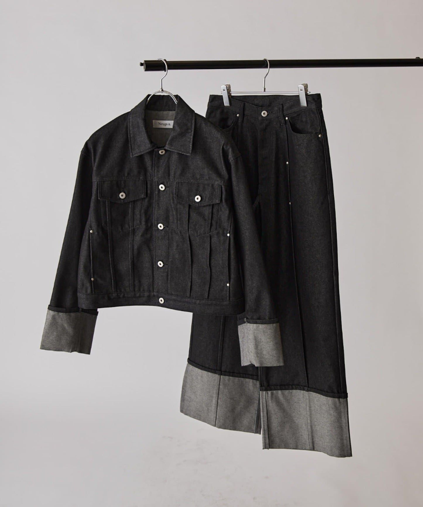 卷邊褶飾 寬直筒 牛仔 牛仔褲（可成套搭配）