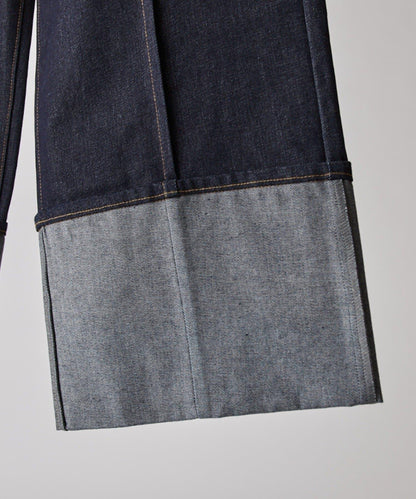 卷邊褶飾 寬直筒 牛仔 牛仔褲（可成套搭配）